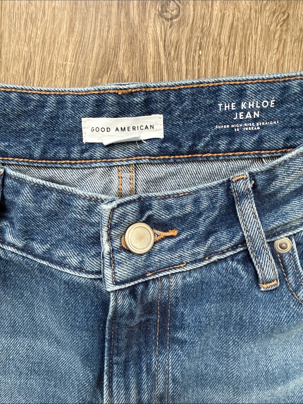 Good American “The Khloe Jean” Distressed Light Blue Straight-Leg Jeans - Picture 2 of 5